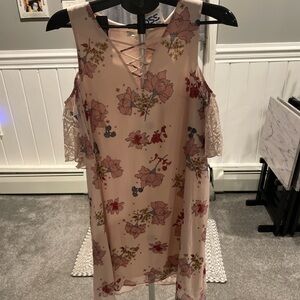 Floral Lace-Up Cold Shoulder Dress